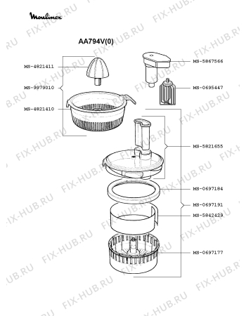 Взрыв-схема кухонного комбайна Moulinex AA794V(0) - Схема узла 5P000349.7P3