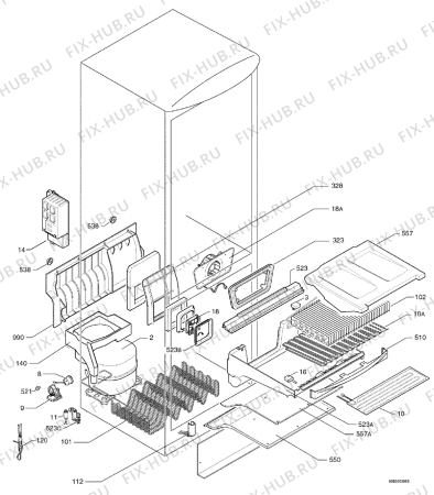 Взрыв-схема холодильника Zanussi ZKN25/12L - Схема узла Cooling system 017