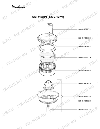 Взрыв-схема кухонного комбайна Moulinex AAT41D(P) - Схема узла 2P000461.0P2