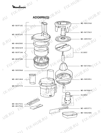 Взрыв-схема кухонного комбайна Moulinex ADG6R6(Q) - Схема узла UP000517.8P2