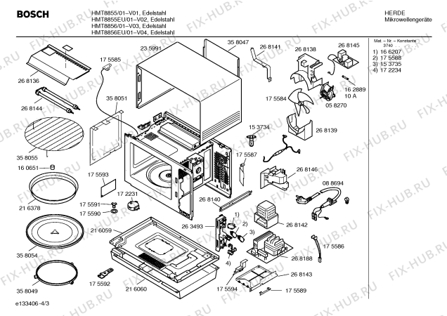 Взрыв-схема микроволновой печи Bosch HMT8855 - Схема узла 03
