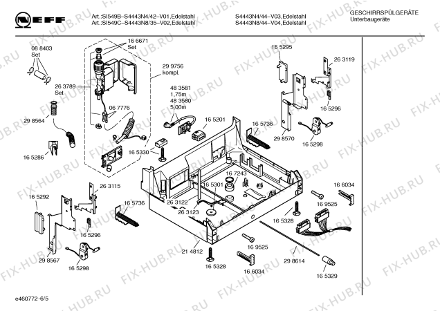 Взрыв-схема посудомоечной машины Neff S4443N8 - Схема узла 05