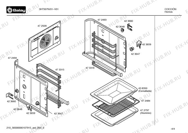 Взрыв-схема плиты (духовки) Balay 3HT507N Horno balay indp.retro negro multif. - Схема узла 04