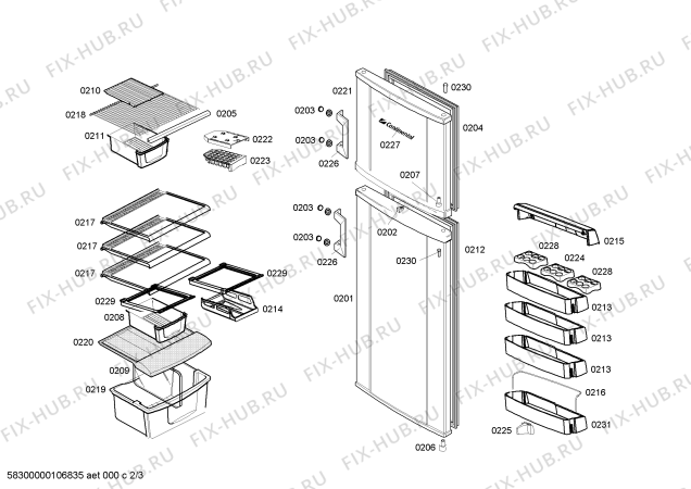 Схема №1 RSV355526J CONTINENTAL с изображением Дверь для холодильной камеры Bosch 00143816