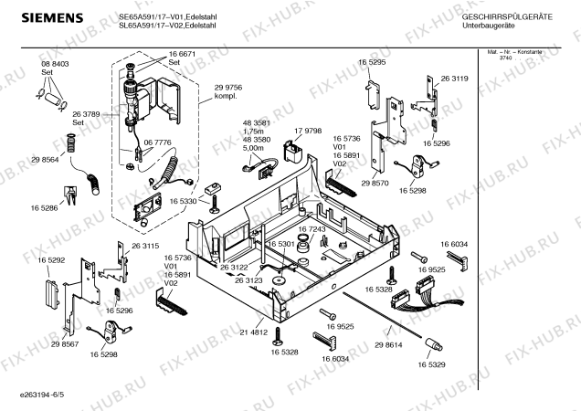 Взрыв-схема посудомоечной машины Siemens SL65A591 - Схема узла 05