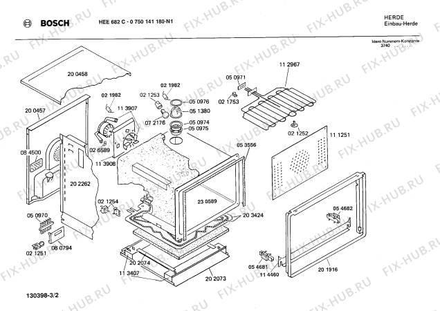 Взрыв-схема плиты (духовки) Bosch 0750141180 HEE682C - Схема узла 02