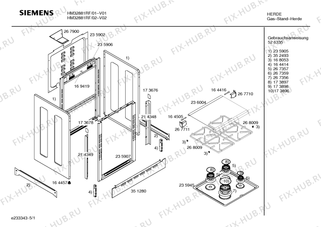 Схема №2 HM32881RF с изображением Инструкция по эксплуатации для плиты (духовки) Siemens 00526335