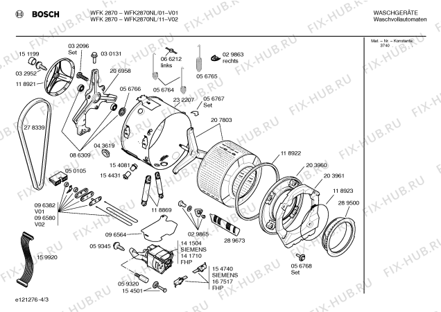 Взрыв-схема стиральной машины Bosch WFK2870NL WFK2870 - Схема узла 03