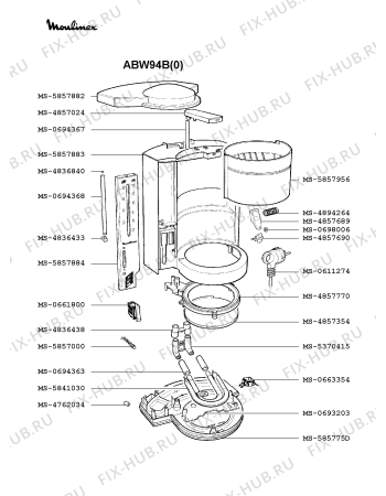 Взрыв-схема кофеварки (кофемашины) Moulinex ABW94B(0) - Схема узла QP001478.6P2