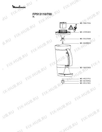 Взрыв-схема кухонного комбайна Moulinex FP513110/700 - Схема узла RP004700.7P3