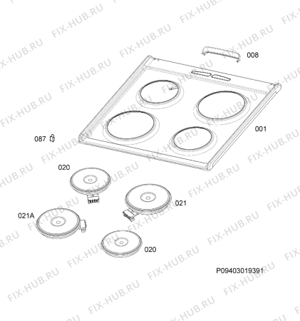 Взрыв-схема плиты (духовки) Zanussi ZCE9550G1W - Схема узла Hob