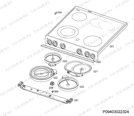 Взрыв-схема плиты (духовки) Electrolux EKC8000W   400V - Схема узла Hob