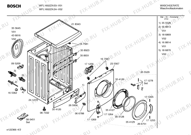 Взрыв-схема стиральной машины Bosch WFL1602ZA Maxx WFL1602 - Схема узла 02