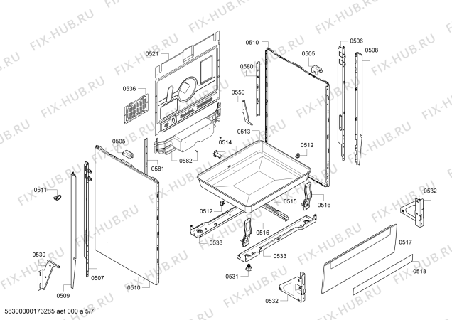 Взрыв-схема плиты (духовки) Bosch HSE741124G - Схема узла 05