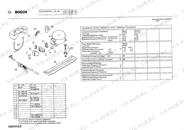 Взрыв-схема холодильника Bosch 0701134460 KUE140 - Схема узла 02