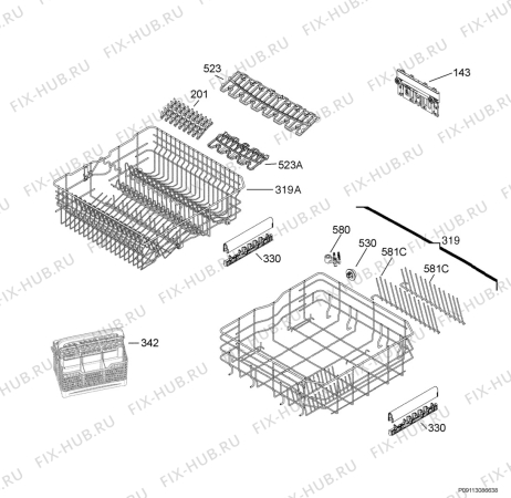 Взрыв-схема посудомоечной машины Atag VA6311RF/A00 - Схема узла Basket 160