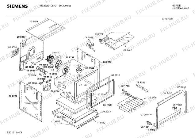 Взрыв-схема плиты (духовки) Siemens HB35221DK - Схема узла 03