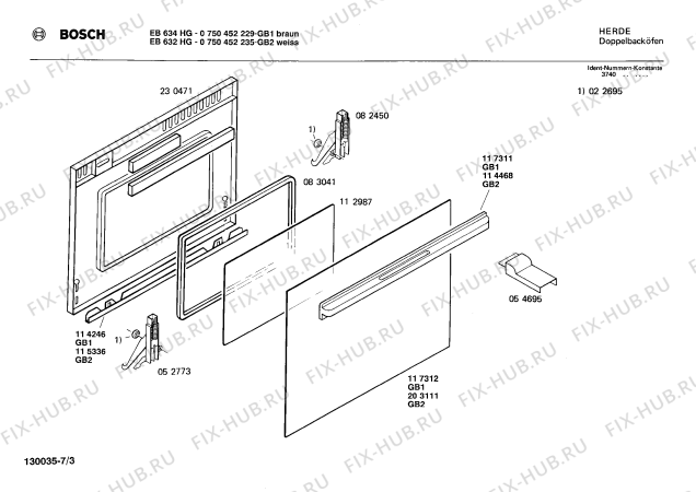Схема №3 0750452235 EB632HG с изображением Фронтальное стекло для электропечи Bosch 00117312