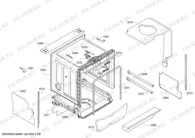 Взрыв-схема посудомоечной машины Bosch SMV58L00GB - Схема узла 03