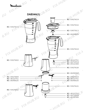 Схема №1 DAB14E(1) с изображением Корпусная деталь для блендера (миксера) Moulinex MS-0697326