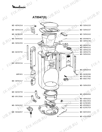 Взрыв-схема кофеварки (кофемашины) Moulinex AT8947(0) - Схема узла RP001676.7P2