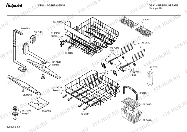 Взрыв-схема посудомоечной машины Hotpoint SGSHPA2GB DF62-SGSHPA2GB/07 - Схема узла 06