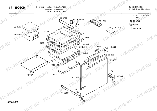 Взрыв-схема холодильника Bosch 0701155410 KUR130 - Схема узла 02