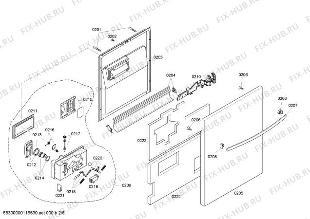 Схема №1 SHX56B02UC с изображением Внешняя дверь для посудомойки Bosch 00239315