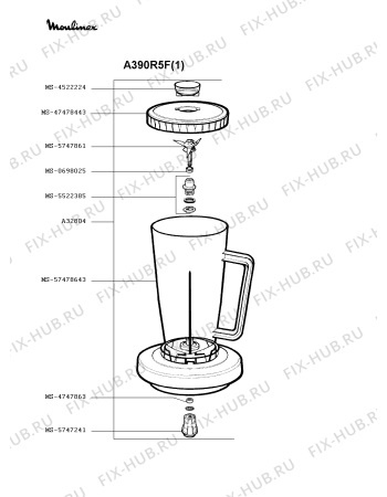 Взрыв-схема блендера (миксера) Moulinex A390R5F(1) - Схема узла 9P001174.5P3