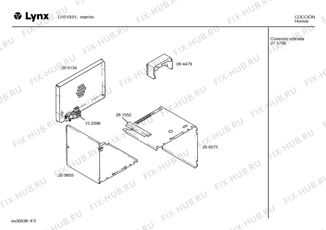 Взрыв-схема плиты (духовки) Lynx LH510 - Схема узла 03