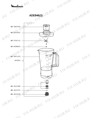 Взрыв-схема кухонного комбайна Moulinex ADE846(2) - Схема узла BP000490.7P2