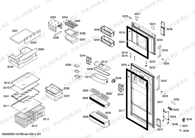 Схема №2 KDN40A43 с изображением Дверь для холодильника Bosch 00249684
