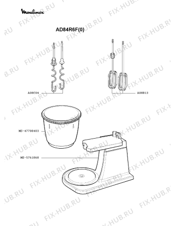 Взрыв-схема блендера (миксера) Moulinex AD84R6F(0) - Схема узла OP000722.4P2