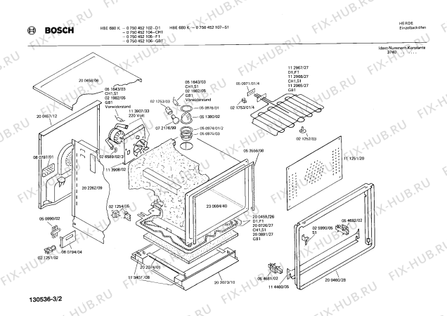 Взрыв-схема плиты (духовки) Bosch 0750452104 HBE680K - Схема узла 02