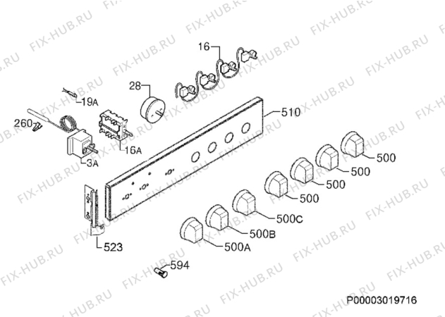 Взрыв-схема плиты (духовки) Zanussi ZOU349FTX - Схема узла Command panel 037