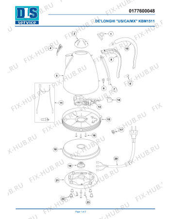 Схема №1 KBM 1511 с изображением Сосуд для чайника (термопота) DELONGHI MT1104