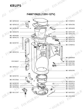 Взрыв-схема кофеварки (кофемашины) Krups F4667156(0) - Схема узла IP001834.2P2