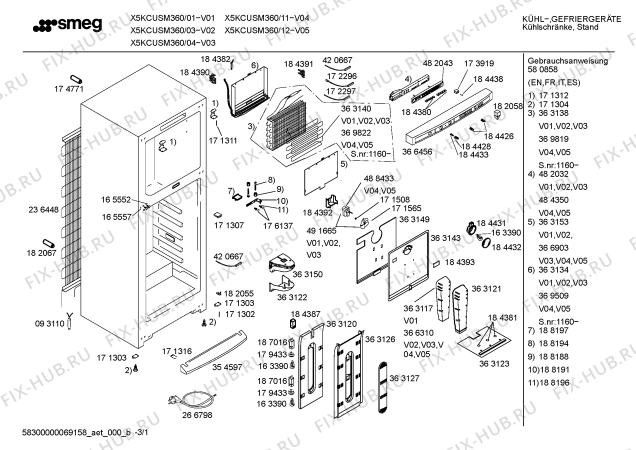 Схема №1 X5KCUSM360 с изображением Кронштейн для холодильника Bosch 00483846