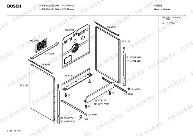 Взрыв-схема плиты (духовки) Bosch HSN872KEU - Схема узла 02