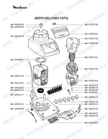 Взрыв-схема блендера (миксера) Moulinex AD7011(0) - Схема узла 4P001220.8P2