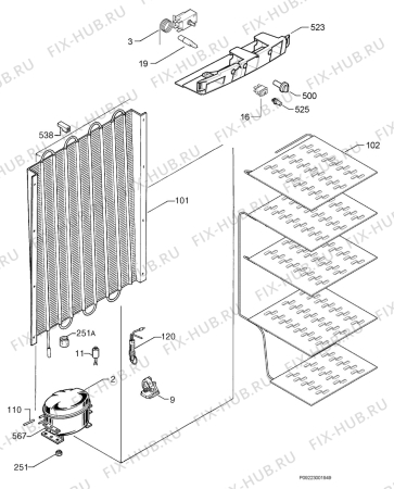 Взрыв-схема холодильника Privileg 463495_8070 - Схема узла Cooling system 017