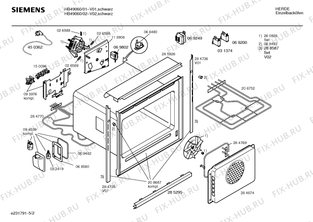 Взрыв-схема плиты (духовки) Siemens HB49060 - Схема узла 02