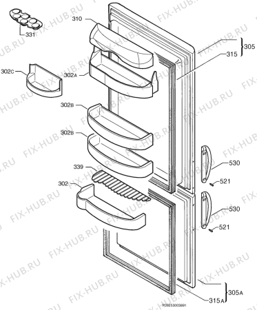 Взрыв-схема холодильника Zoppas PCX32SB - Схема узла Door 003