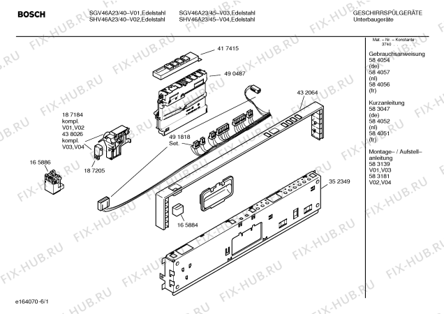 Схема №3 SHV46A23 с изображением Инструкция по эксплуатации для электропосудомоечной машины Bosch 00584054