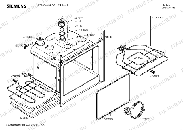 Взрыв-схема плиты (духовки) Siemens HE320540 - Схема узла 03