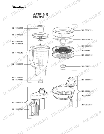 Взрыв-схема кухонного комбайна Moulinex AATF13(1) - Схема узла 6P000400.2P4