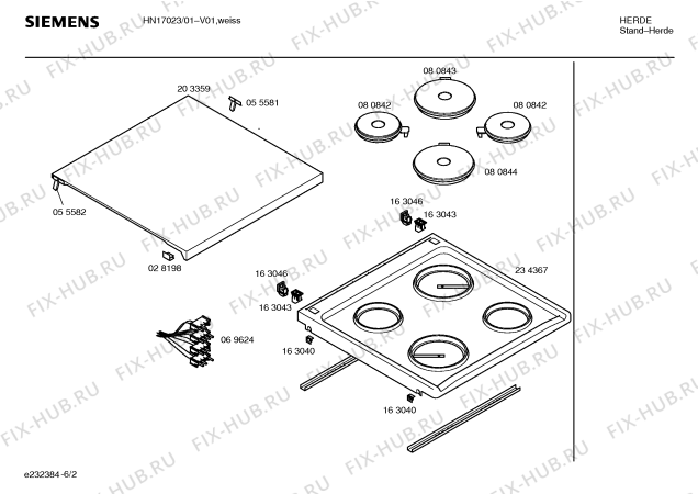 Взрыв-схема плиты (духовки) Siemens HN17023 - Схема узла 02
