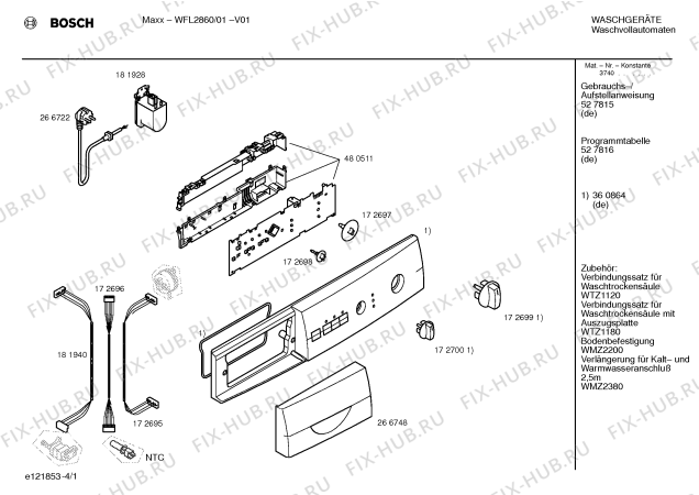 Схема №1 WFL2860 с изображением Таблица программ для стиральной машины Bosch 00527816