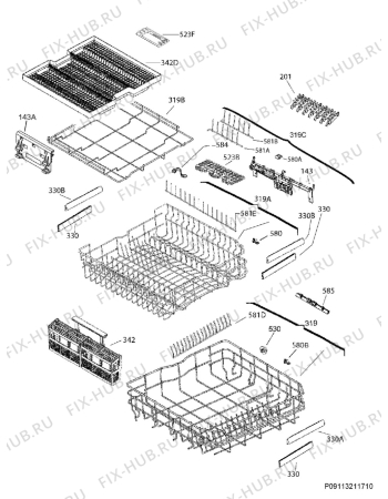 Взрыв-схема посудомоечной машины Electrolux E24ID74QPS4A - Схема узла Basket 160