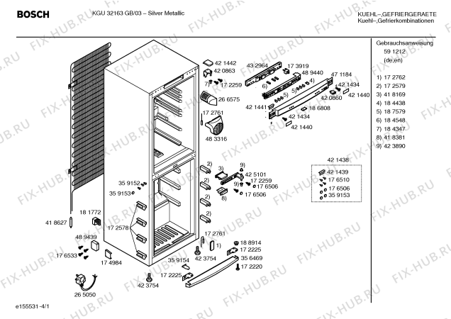 Схема №1 KGU32163GB с изображением Дверь для холодильной камеры Bosch 00240750